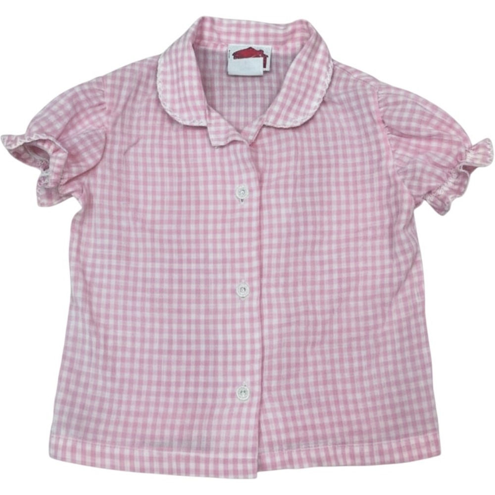 Wrangler Kids Pink Gingham Button Down Shirt Peter Pan Collar 3T 1980s